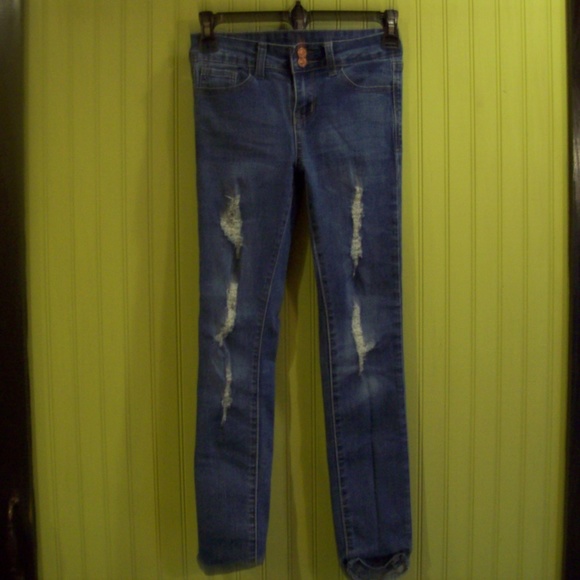 Blue Candy Skinny Jeans Denim Double Button Size 0 - Picture 1 of 8